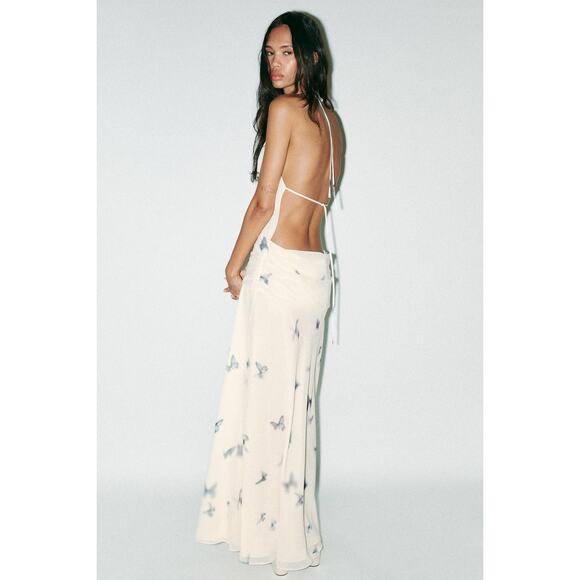 Zara- BUTTERFLY HALTER MAXI DRESS size L - Picture 2 of 5